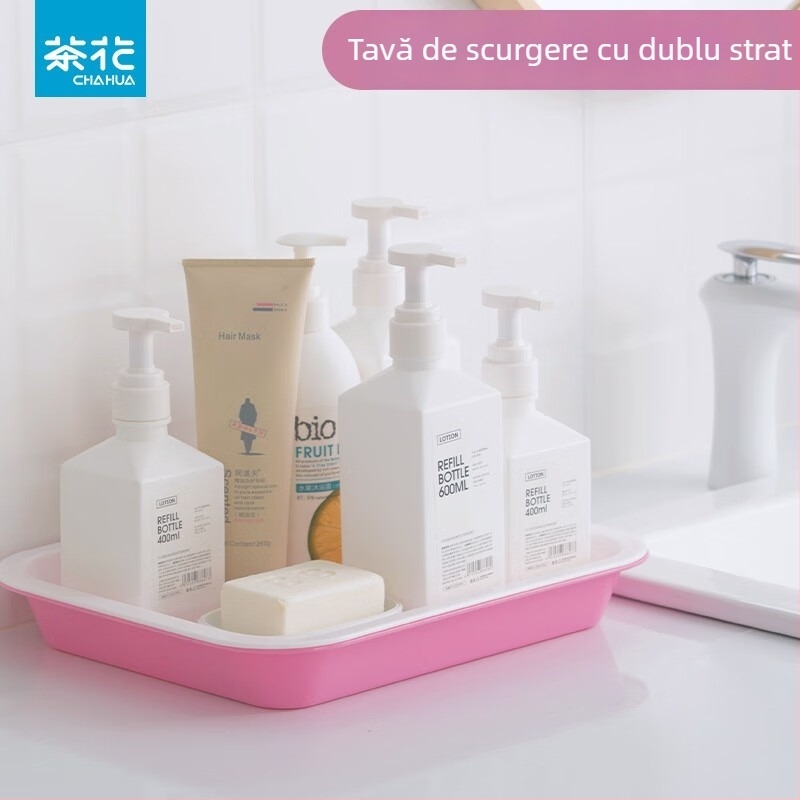 CHAHUA Tavă de ceai din plastic, pătrată, pentru bucătărie, tavă de drenaj pentru ceai și spațiu de depozitare pentru cești, ceai de fructe