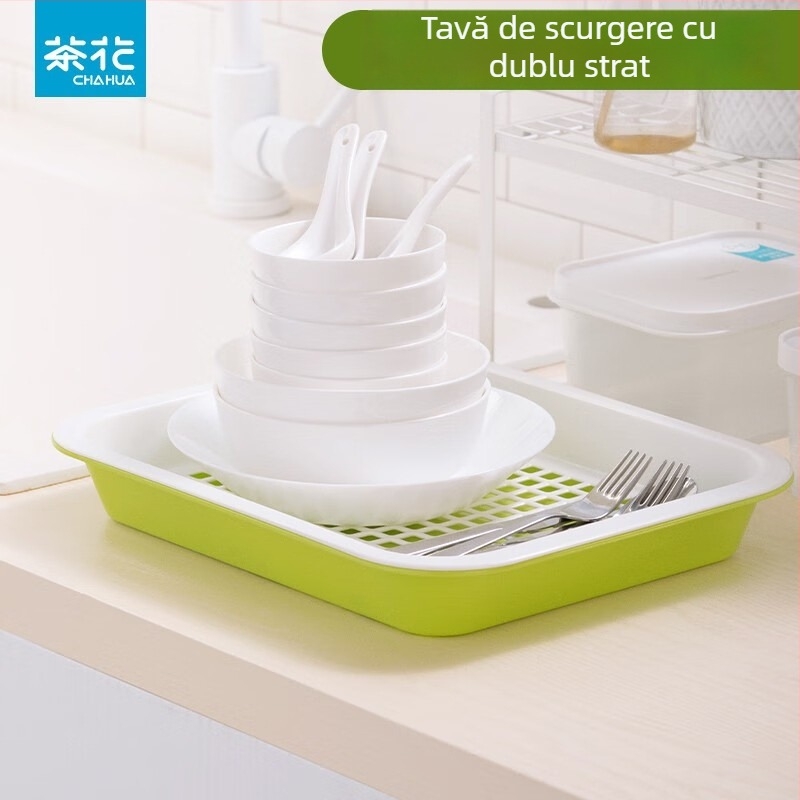 CHAHUA Tavă de ceai din plastic, pătrată, pentru bucătărie, tavă de drenaj pentru ceai și spațiu de depozitare pentru cești, ceai de fructe