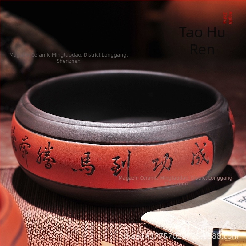 Set Gongfu de ceai din lut Yixing purpuriu, motiv bicolor cu opt cai, 6 inch, stil antic; include ceainic, ceașcă și vas de clătire a ceaiului