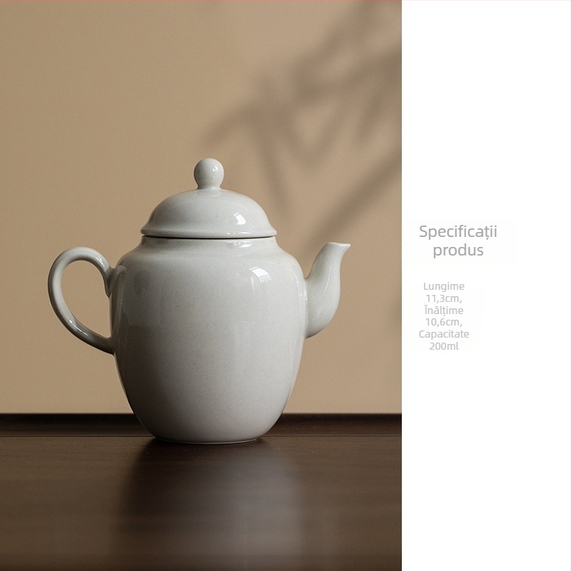 Ceainic ceramic cu glazură din cenușă de plante, fabricat manual, design minimalist pentru uz casnic