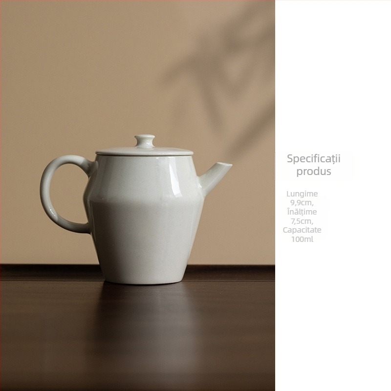 Ceainic ceramic cu glazură din cenușă de plante, fabricat manual, design minimalist pentru uz casnic