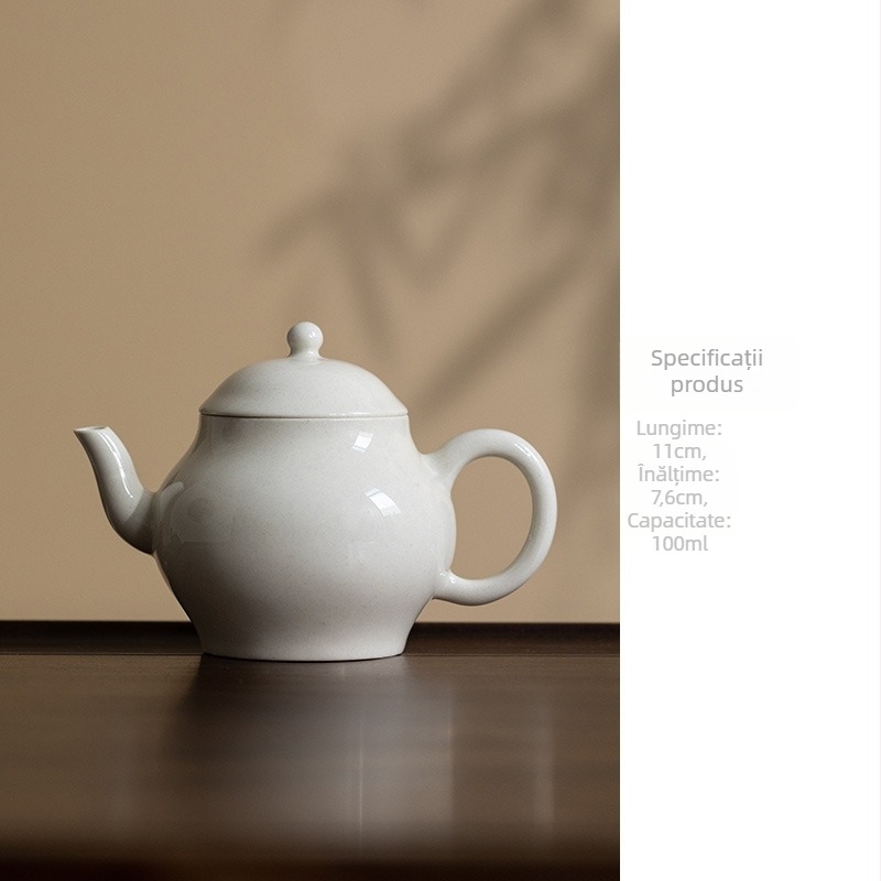 Ceainic ceramic cu glazură din cenușă de plante, fabricat manual, design minimalist pentru uz casnic