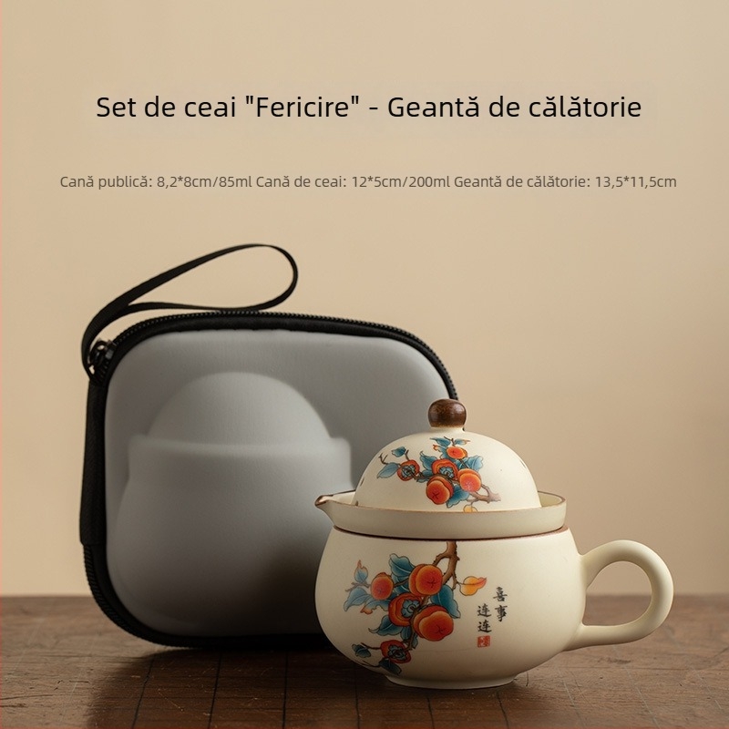 Set de ceai pentru o persoană - pentru călătorii, cu separare ceai-apă, ceașă de birou, oală de infuzie și ceașcă de cafea, personalizabil