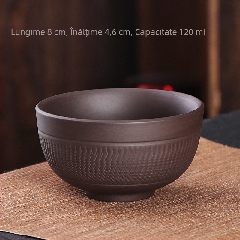 Ceașcă mare de ceai din lut purpuriu cu relief, ceramică pentru uz casnic