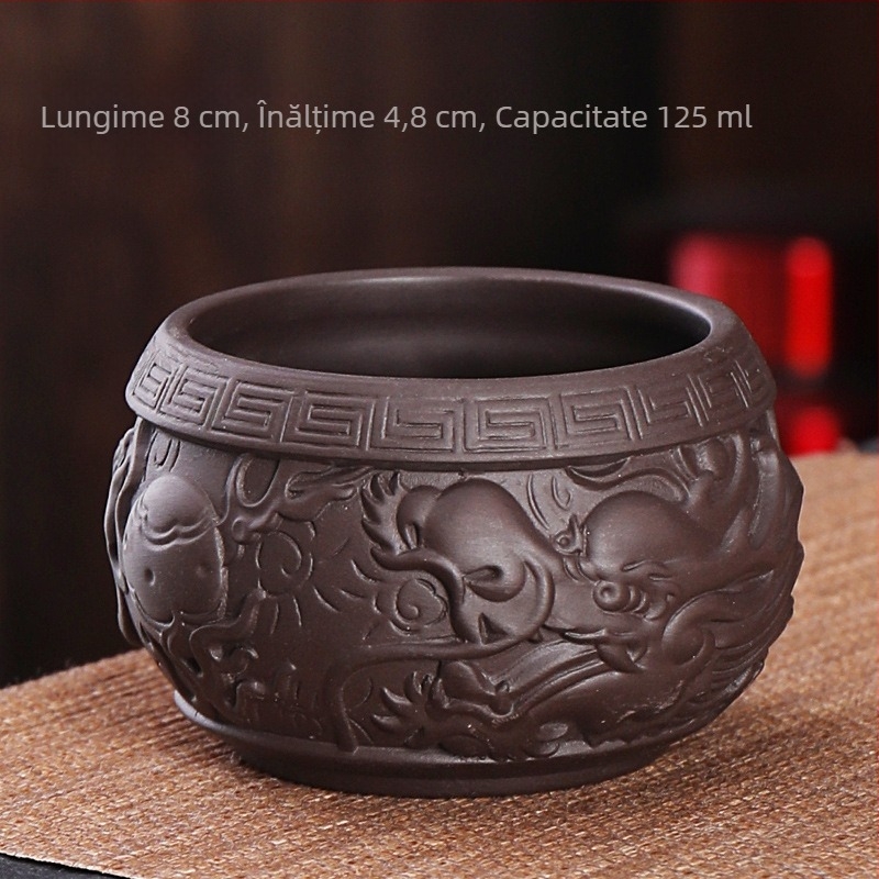 Ceașcă mare de ceai din lut purpuriu cu relief, ceramică pentru uz casnic