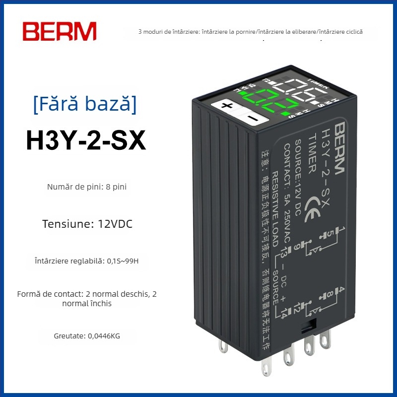 Releu temporizator H3Y-2/H3Y-4 cu afișaj digital, temporizare ciclică, 24V/220V