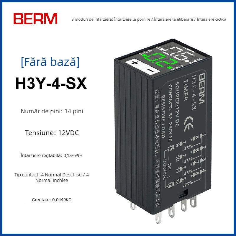 Releu temporizator H3Y-2/H3Y-4 cu afișaj digital, temporizare ciclică, 24V/220V