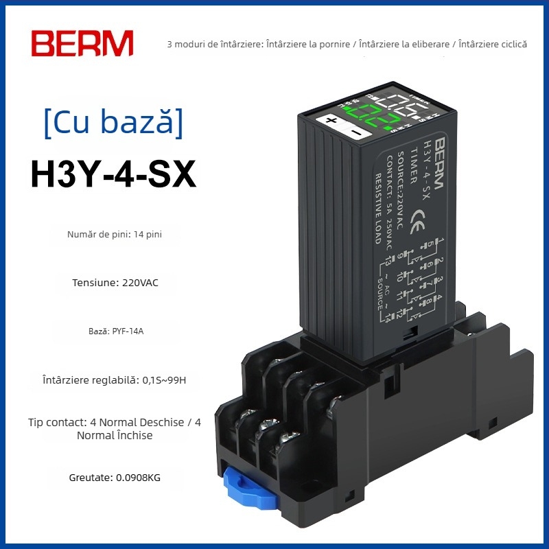 Releu temporizator H3Y-2/H3Y-4 cu afișaj digital, temporizare ciclică, 24V/220V