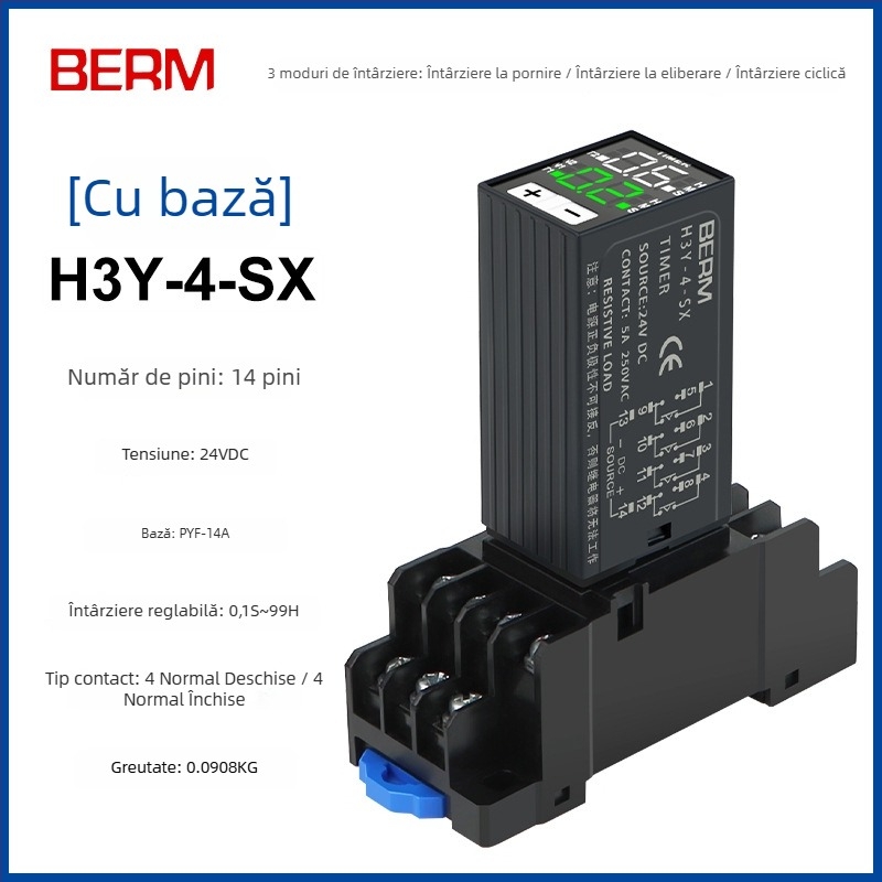 Releu temporizator H3Y-2/H3Y-4 cu afișaj digital, temporizare ciclică, 24V/220V