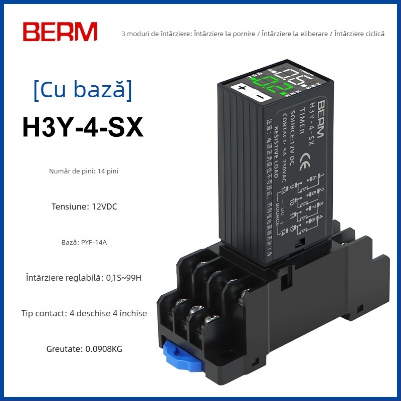 Releu temporizator H3Y-2/H3Y-4 cu afișaj digital, temporizare ciclică, 24V/220V