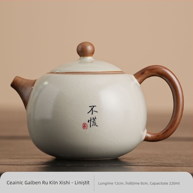Set de ceai Ru Kiln Kung Fu: ceainic și două cești, pentru uz casnic, pentru o singură persoană, cutie cadou
