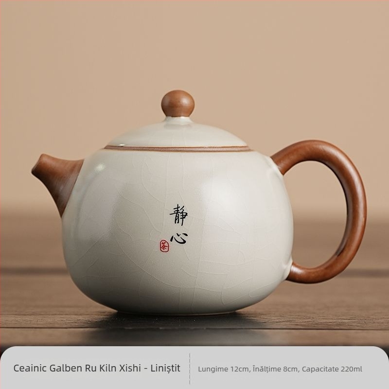 Set de ceai Ru Kiln Kung Fu: ceainic și două cești, pentru uz casnic, pentru o singură persoană, cutie cadou