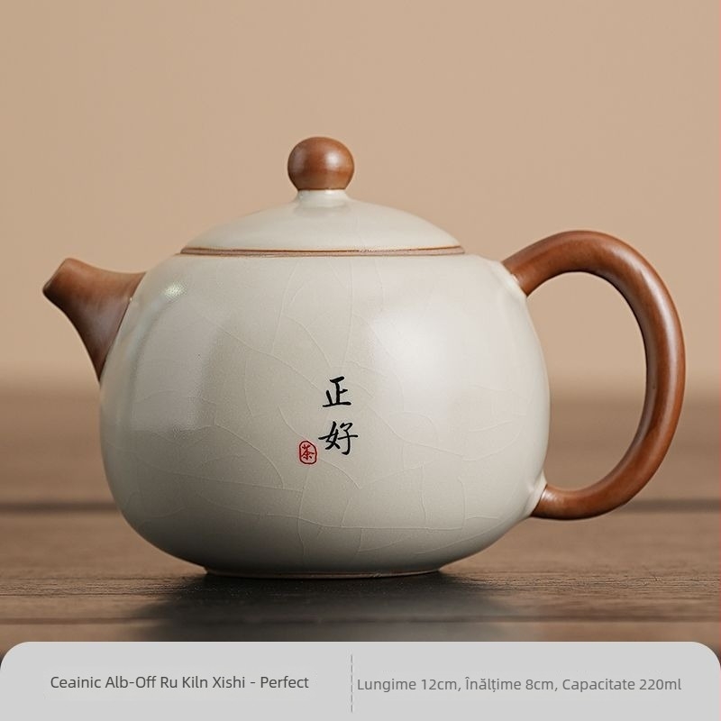 Set de ceai Ru Kiln Kung Fu: ceainic și două cești, pentru uz casnic, pentru o singură persoană, cutie cadou