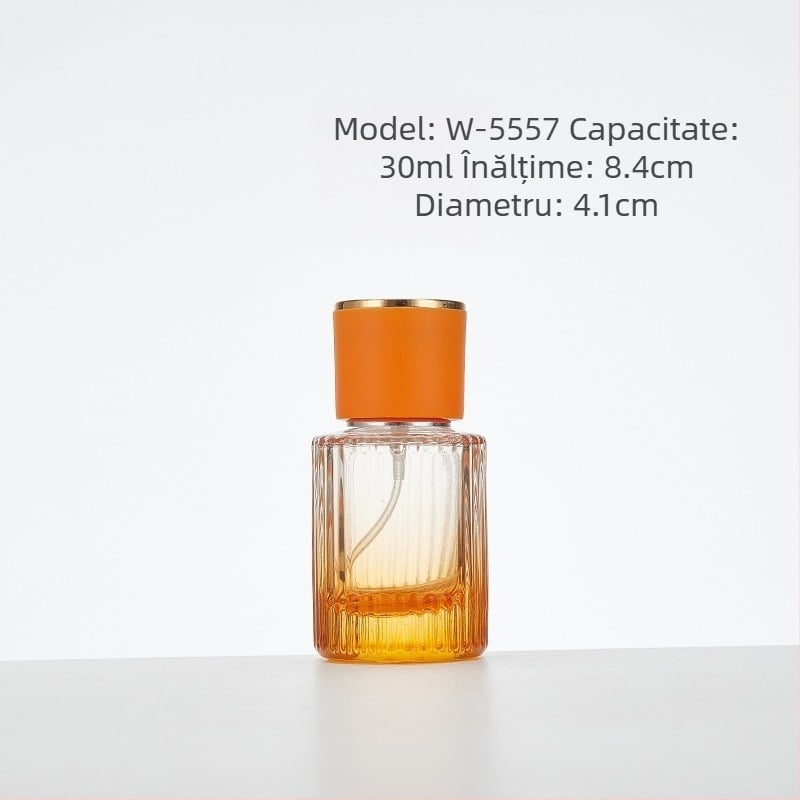 Sticluță de parfum cu gradient colorat și dungi verticale, sticlă groasă de înaltă calitate, spray portabil fin, recipient gol