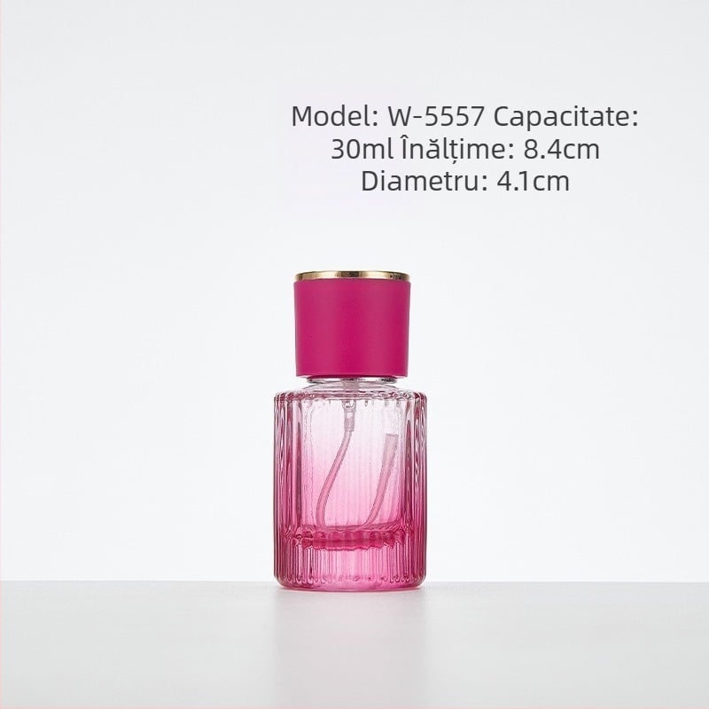 Sticluță de parfum cu gradient colorat și dungi verticale, sticlă groasă de înaltă calitate, spray portabil fin, recipient gol