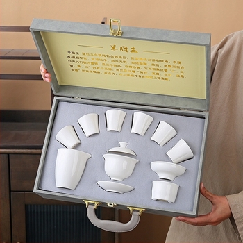 Auspicious Gongfu ceai set din porțelan alb – minimalist pentru șase persoane, cu imprimare a logo-ului