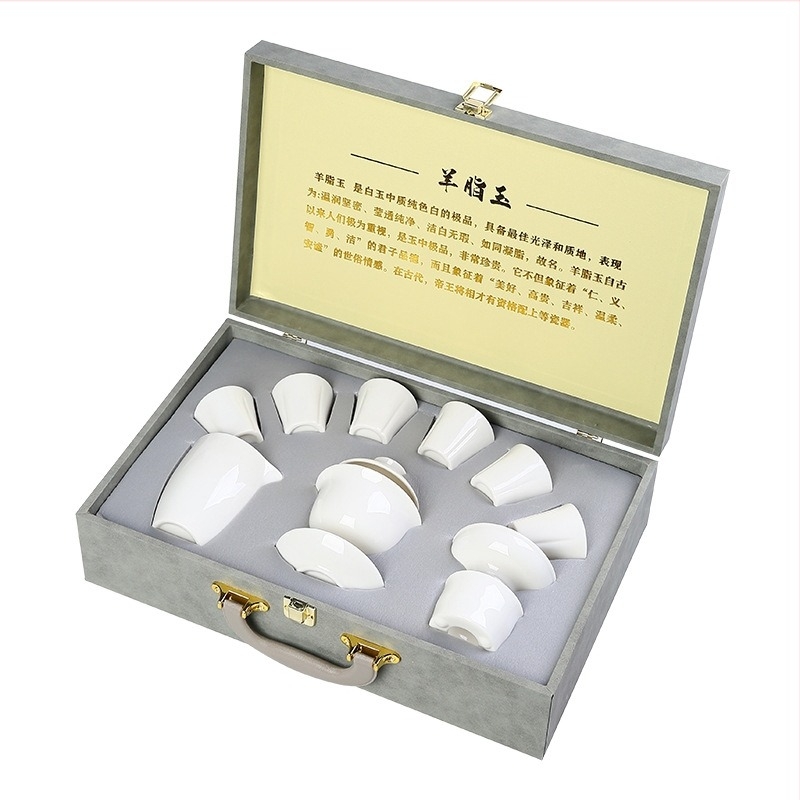 Auspicious Gongfu ceai set din porțelan alb – minimalist pentru șase persoane, cu imprimare a logo-ului