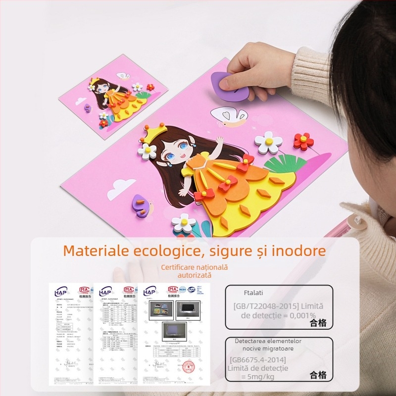 Set de autocolante EVA 3D pentru copii – temă Prințesa, kit DIY educațional cu autocolante