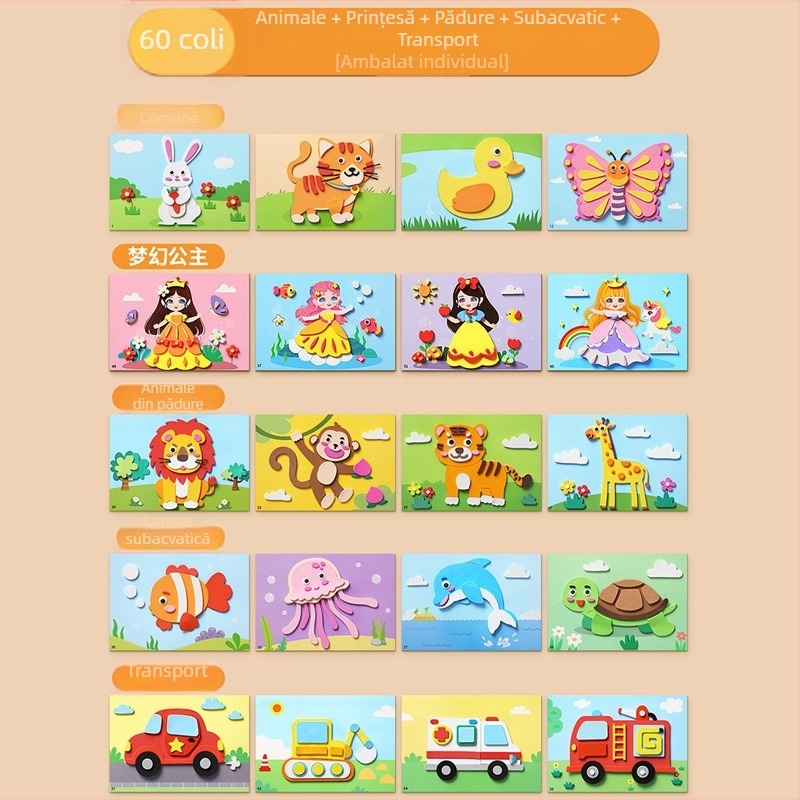 Set de autocolante EVA 3D pentru copii – temă Prințesa, kit DIY educațional cu autocolante