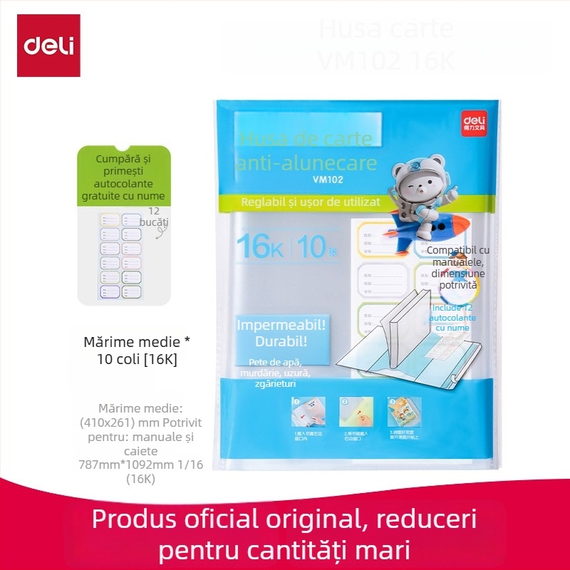 Deli Copertă de Carte VM102/VM103 70602S/70603S Transparentă, Rezistentă la apă, PP