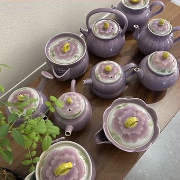 Ceainic ceramic pictat manual cu bujor, pentru ceai Gongfu, protecție la arsură, hibiscus purpuriu, ceainic de uz casnic cu mâner lateral