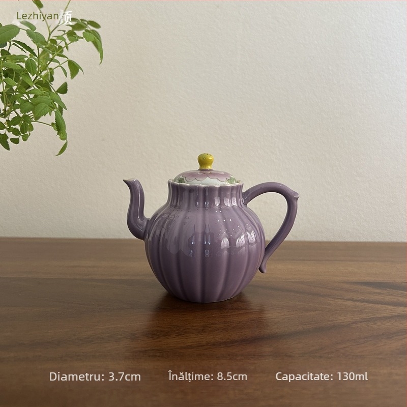 Ceainic ceramic pictat manual cu bujor, pentru ceai Gongfu, protecție la arsură, hibiscus purpuriu, ceainic de uz casnic cu mâner lateral
