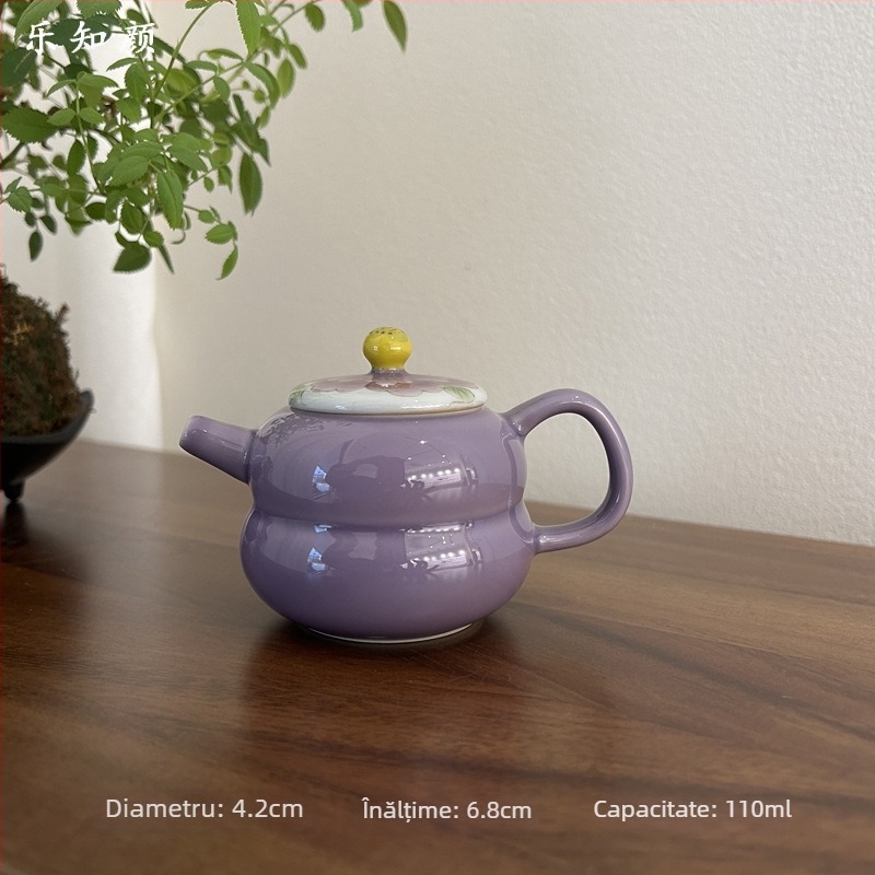 Ceainic ceramic pictat manual cu bujor, pentru ceai Gongfu, protecție la arsură, hibiscus purpuriu, ceainic de uz casnic cu mâner lateral