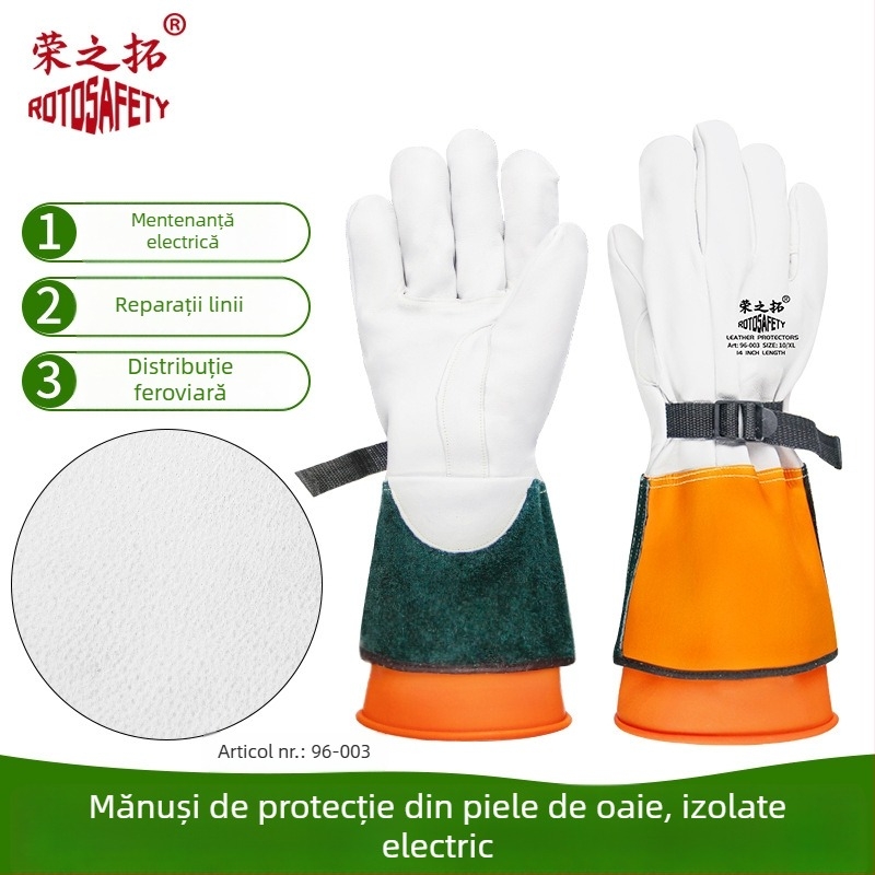 Mănuși de protecție din piele izolante pentru lucru sub tensiune – anti-tăiere, anti-înțepare, rezistente la uzură, respirabile