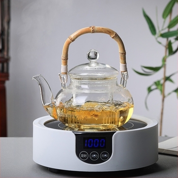 Set ceainic din sticlă borosilicată de înaltă calitate, cu design îngroșat, mâner din bambus și filtru pentru prepararea ceaiului acasă