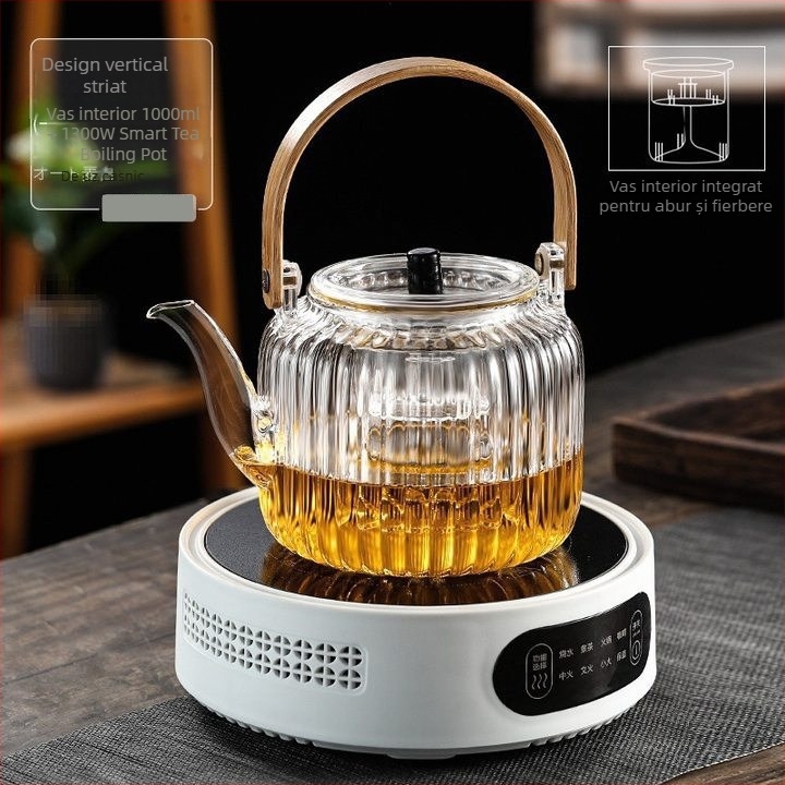 Ceainic din sticlă în stil japonez, cu abur, capacitate mare, pentru fierberea apei și infuzarea ceaiului de flori, compatibil cu aragaz ceramic electric, utilizare casnică