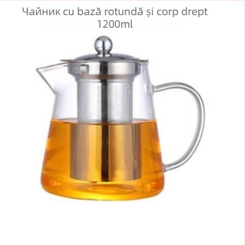 Ceainic din sticlă borosiliată, rezistent la căldură, cu design triunghiular și filtru din oțel inoxidabil