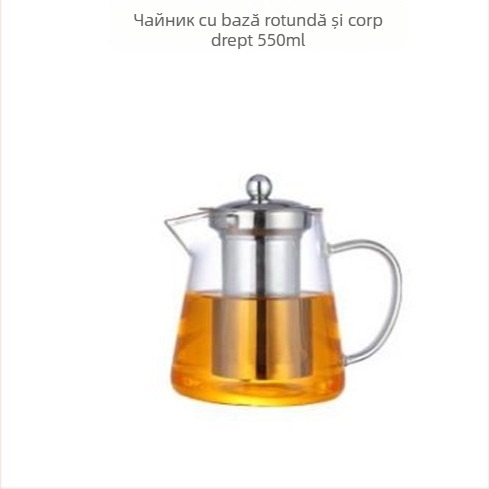 Ceainic din sticlă borosiliată, rezistent la căldură, cu design triunghiular și filtru din oțel inoxidabil