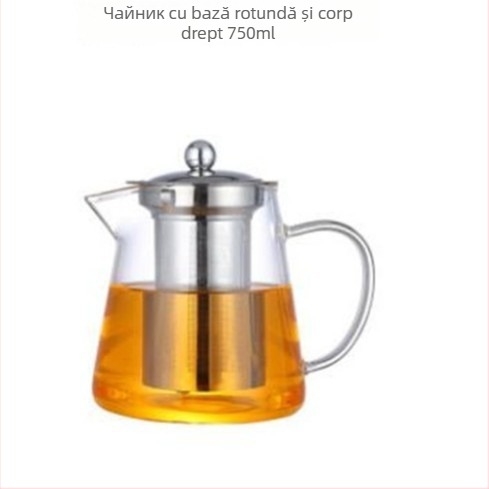 Ceainic din sticlă borosiliată, rezistent la căldură, cu design triunghiular și filtru din oțel inoxidabil