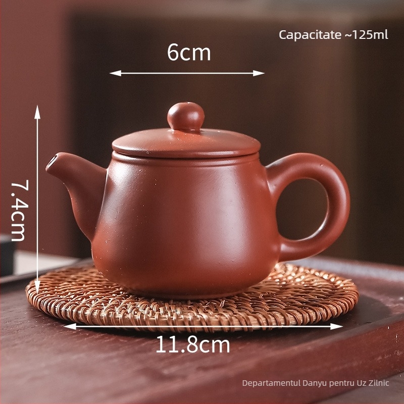 Ceainic din lut mov, capacitate mică, lucrat manual, set Gongfu pentru acasă cu trei cești, stil antic