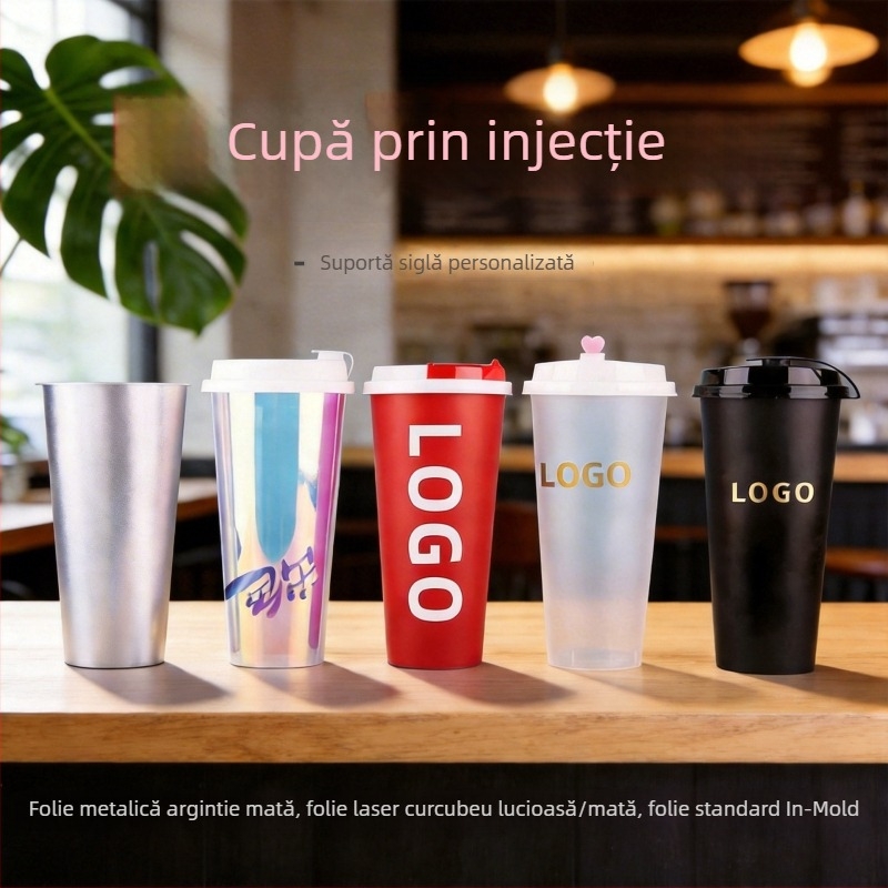 Cupa de unică folosință pentru ceai cu lapte, diametru 90 mm, film holografic curcubeu în interior, PP injectat, 701-800 ml, pentru băuturi calde sau reci