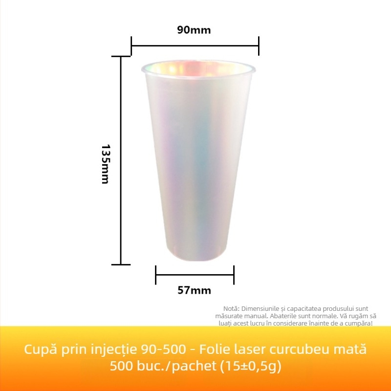 Cupa de unică folosință pentru ceai cu lapte, diametru 90 mm, film holografic curcubeu în interior, PP injectat, 701-800 ml, pentru băuturi calde sau reci