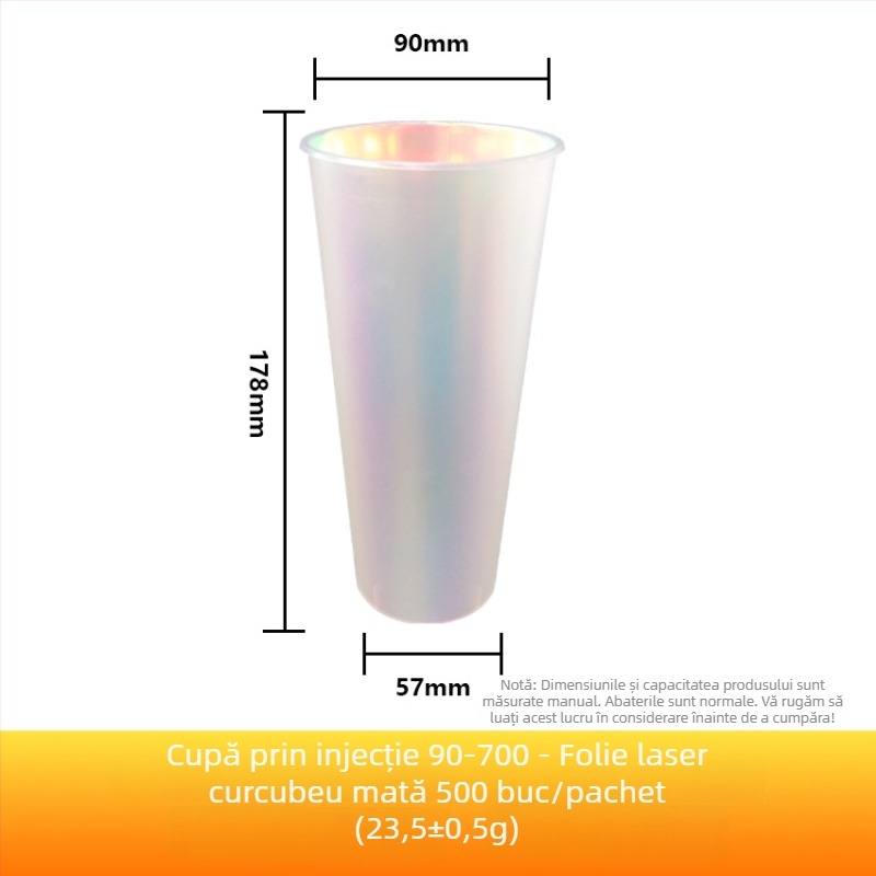 Cupa de unică folosință pentru ceai cu lapte, diametru 90 mm, film holografic curcubeu în interior, PP injectat, 701-800 ml, pentru băuturi calde sau reci