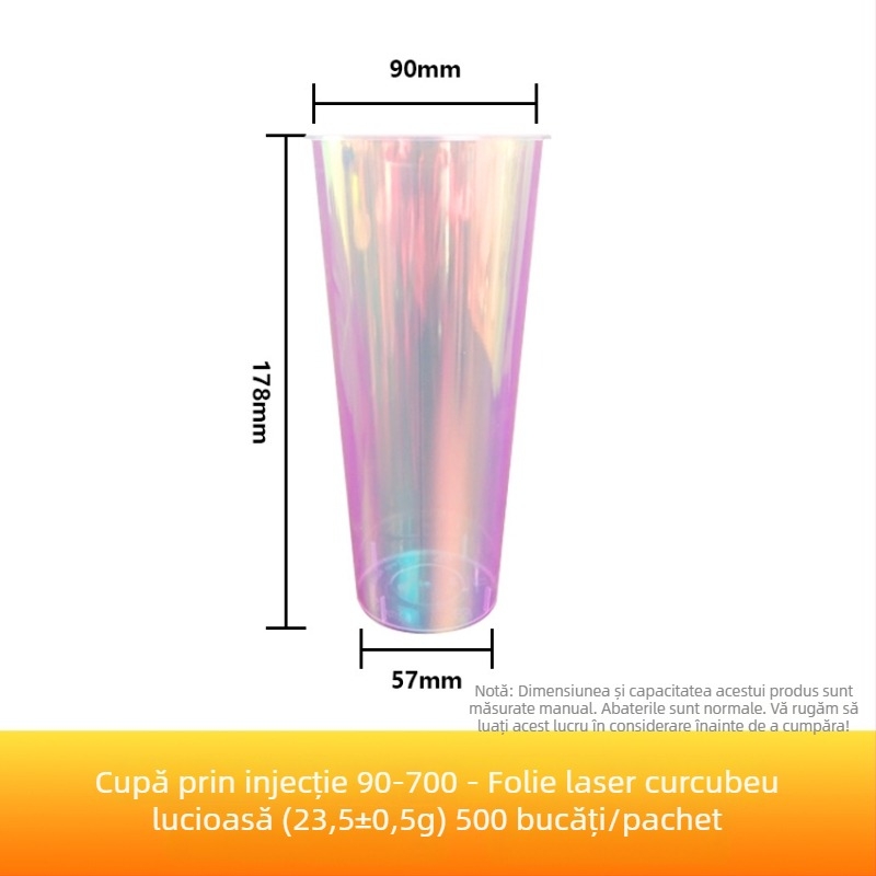 Cupa de unică folosință pentru ceai cu lapte, diametru 90 mm, film holografic curcubeu în interior, PP injectat, 701-800 ml, pentru băuturi calde sau reci