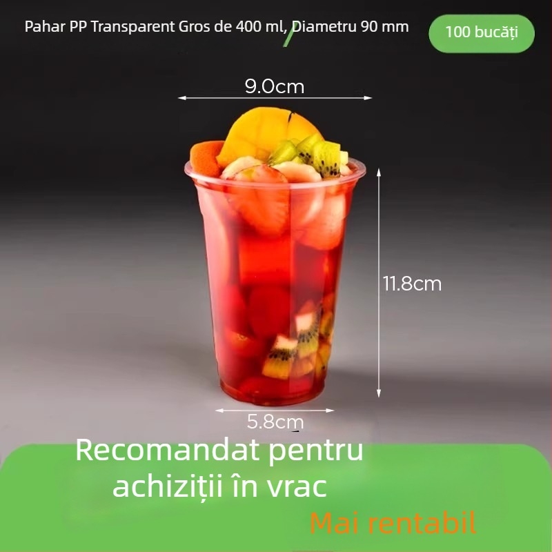 Pahar de ceai cu lapte, diametru 90 mm, PP transparent, de unică folosință, plastic îngroșat, 400-700 ml