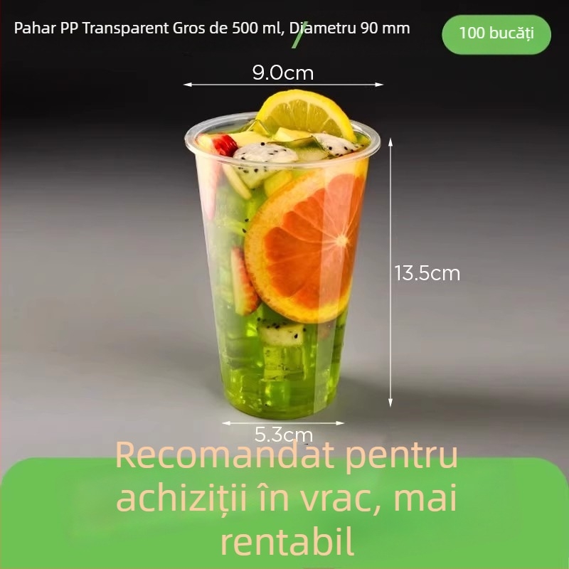 Pahar de ceai cu lapte, diametru 90 mm, PP transparent, de unică folosință, plastic îngroșat, 400-700 ml