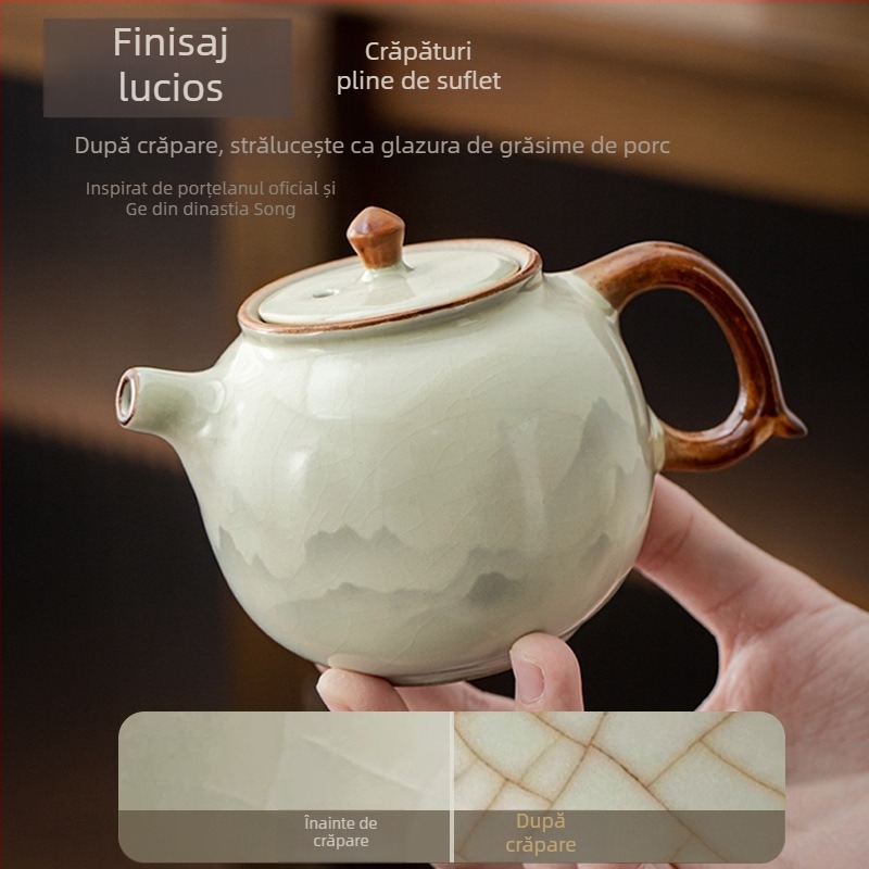 Set de ceai ceramic Ru kiln cu ceainică Xi Shi, glazură ceramică, capacitate pentru 6 persoane, include tavă de ceai, personalizabil, pentru uz casnic, stil național chinez nou