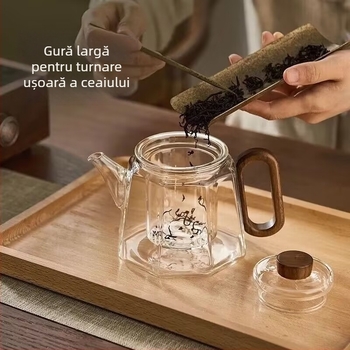 Ceainic din sticlă, rezistent la temperaturi înalte, infuzor de ceai pentru separare, set de ceai pentru uz casnic, compatibil cu plita ceramică electrică