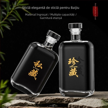 Sticlă goală din cristal pentru lichior, vin de fructe, băuturi de casă, vin roșu și ceai infuzat rece — sticlă pătrată plată (375ml/500ml/1000ml)