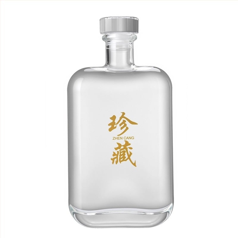 Sticlă goală din cristal pentru lichior, vin de fructe, băuturi de casă, vin roșu și ceai infuzat rece — sticlă pătrată plată (375ml/500ml/1000ml)