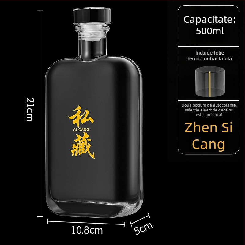 Sticlă goală din cristal pentru lichior, vin de fructe, băuturi de casă, vin roșu și ceai infuzat rece — sticlă pătrată plată (375ml/500ml/1000ml)