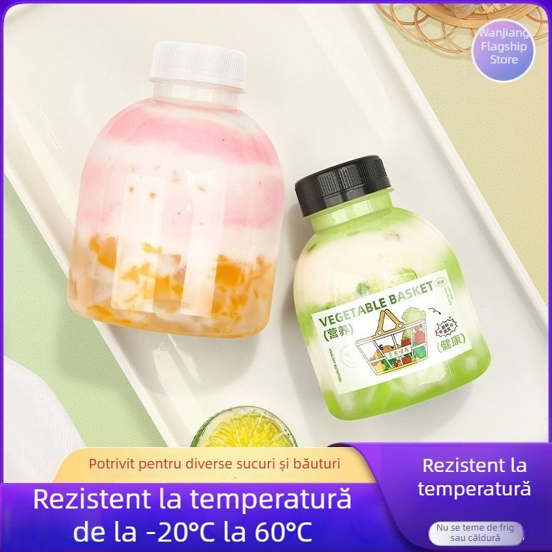 Pahar PET transparent, de unică folosință, cu capac, pentru ceai cu lapte și băuturi mango cu sago.