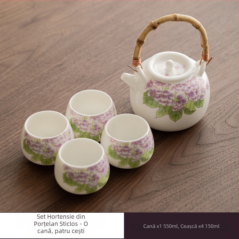 Ceainic mare din porțelan Jad de lapte, set Gongfu de ceai pentru 2–4 persoane
