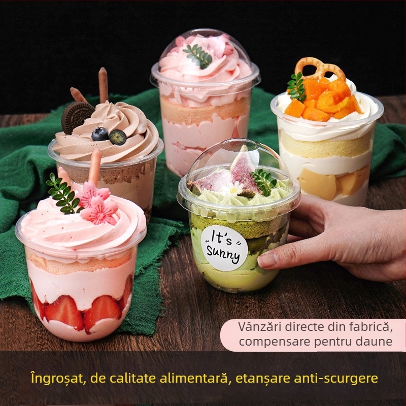 Cupa de unică folosință în formă de U pentru iaurt cu fructe, budincă, deserturi, prăjituri, înghețată și ceai cu perle de tapioca