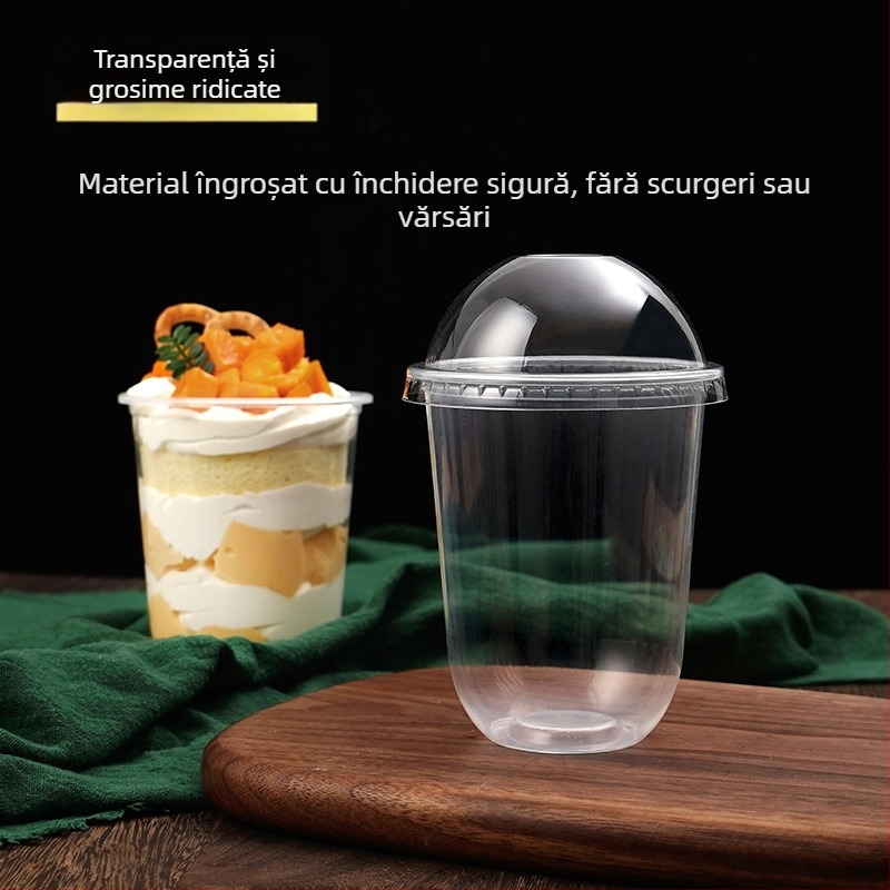 Cupa de unică folosință în formă de U pentru iaurt cu fructe, budincă, deserturi, prăjituri, înghețată și ceai cu perle de tapioca