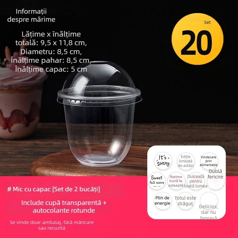 Cupa de unică folosință în formă de U pentru iaurt cu fructe, budincă, deserturi, prăjituri, înghețată și ceai cu perle de tapioca